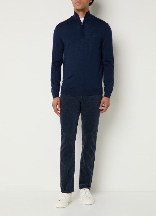 Gant Fijngebreide trui in merino wol met halve rits - voorkant 2 donkerblauw