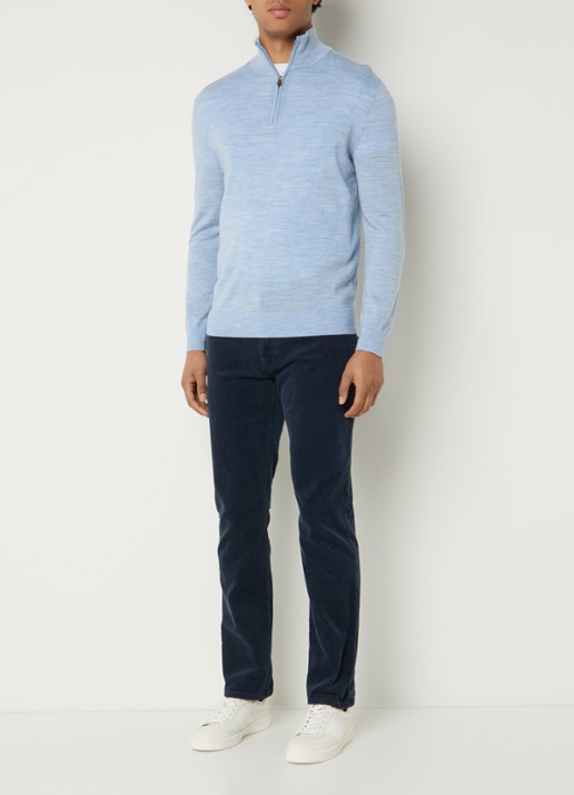 Gant Fijngebreide trui in merino wol met halve rits - voorkant 3 blauwgrijs