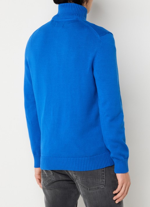 Gant Fijngebreide trui met halve rits en logo - achterkant donkerblauw