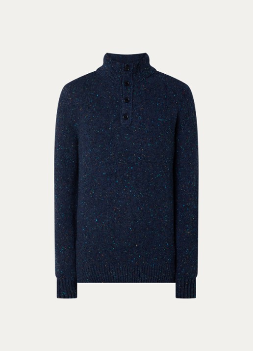 Gant Grofgebreide trui in wolblend  met gemêleerd dessin - voorkant 2 donkerblauw