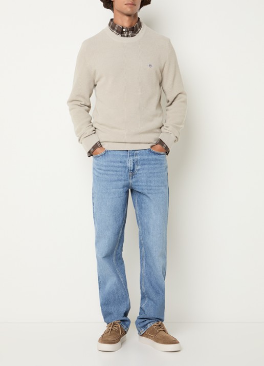 Gant Grofgebreide trui met logo - voorkant 2 beige