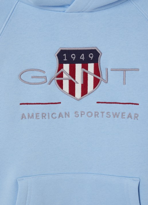 Gant Hoodie met logoborduring  - detail lichtblauw