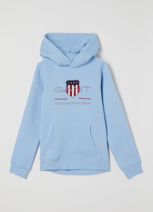 Gant Hoodie met logoborduring  - voorkant 2 lichtblauw