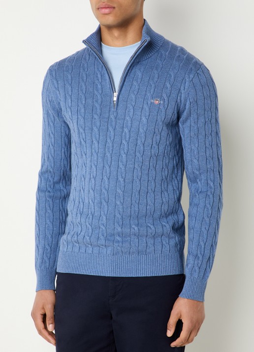 Gant Kabelgebreide trui met logo en halve rits