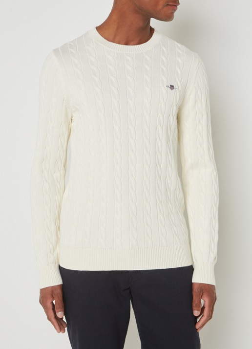 Gant Kabelgebreide trui met logoborduring - detail 4 creme