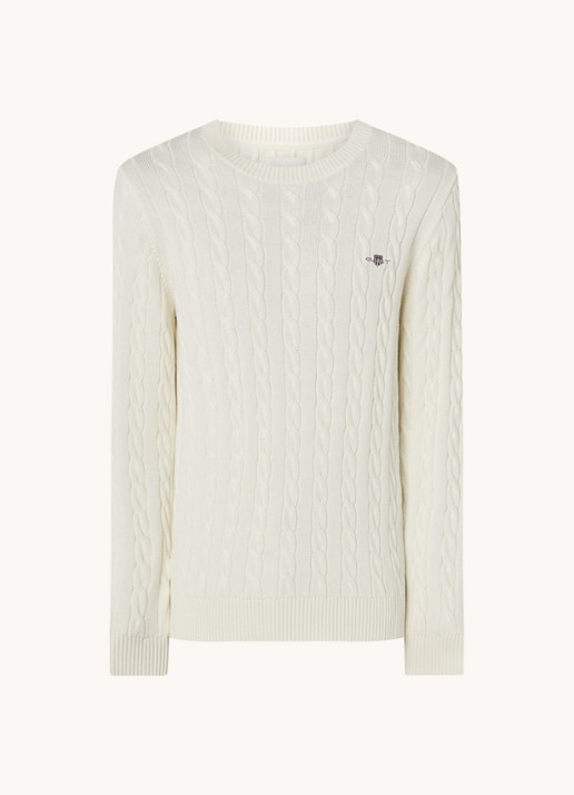 Gant Kabelgebreide trui met logoborduring - voorkant 2 creme