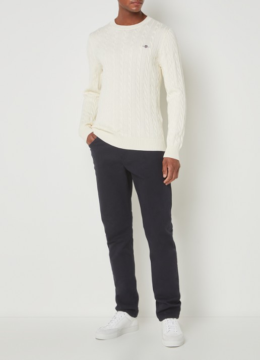 Gant Kabelgebreide trui met logoborduring - voorkant 3 creme