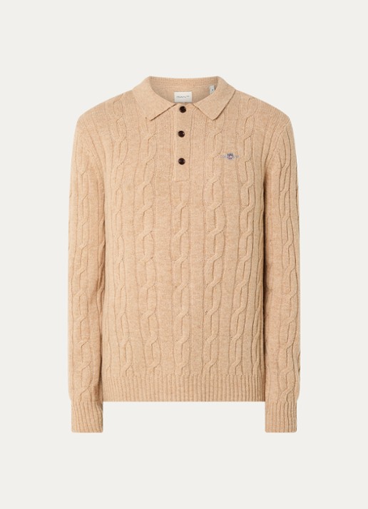 Gant Kabelgebreide trui van lamswol - voorkant beige