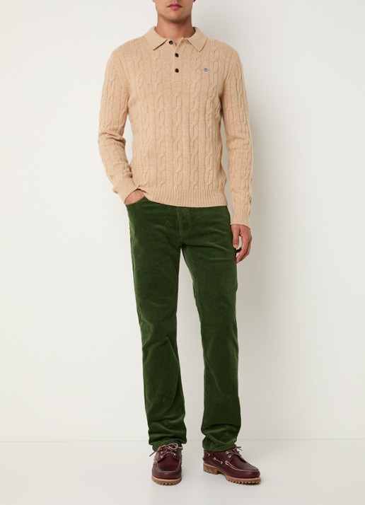 Gant Kabelgebreide trui van lamswol - voorkant 2 beige