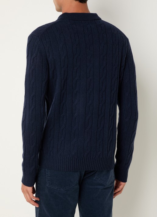 Gant Kabelgebreide trui van lamswol - achterkant 3 donkerblauw