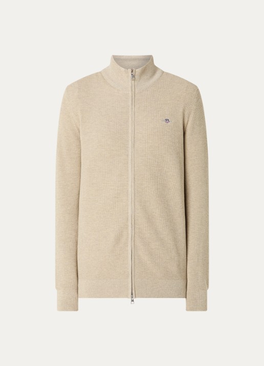 Gant Micro fijngebreid vest met logo - voorkant 3 naturel