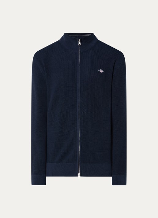 Gant Micro fijngebreid vest met logo - voorkant 3 donkerblauw
