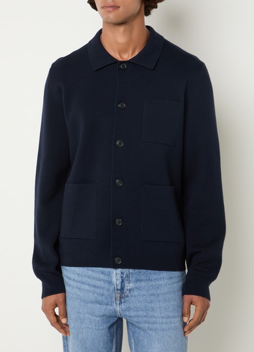 Gant Milano fijngebreid vest met opgestikte zakken - detail 2 donkerblauw