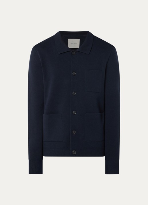 Gant Milano fijngebreid vest met opgestikte zakken - voorkant 3 donkerblauw