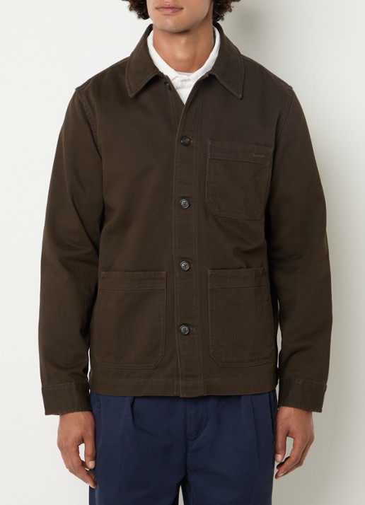 Gant Overshirt met borstzak - detail donkerbruin