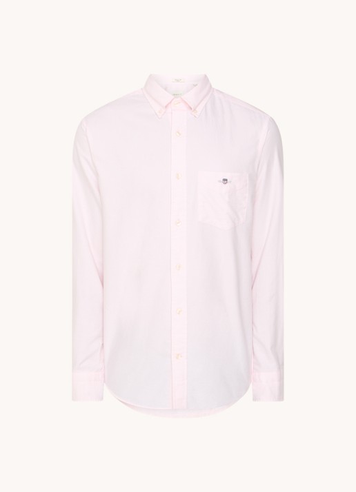 Gant Oxford regular fit overhemd met logoborduring - voorkant lichtroze