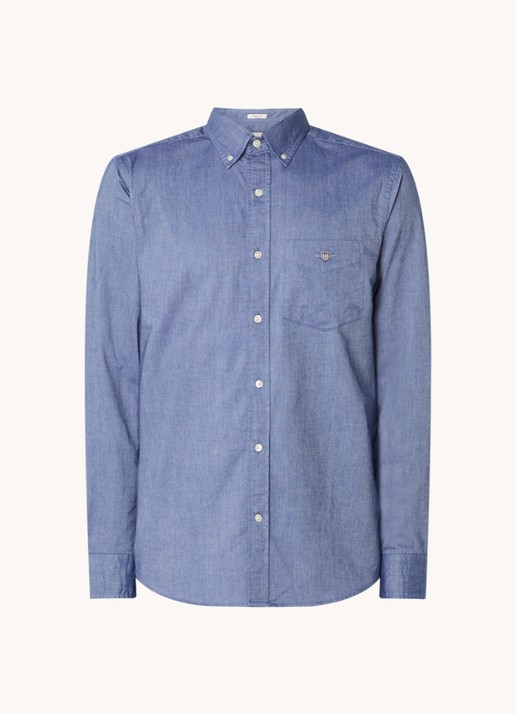 Gant Oxford regular fit overhemd met logoborduring - voorkant 3 indigo