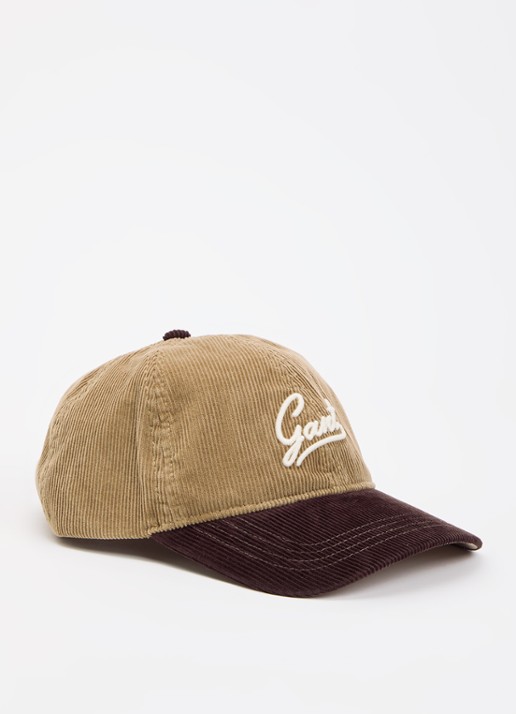 Gant Pet van corduroy met logoborduring  - voorkant camel