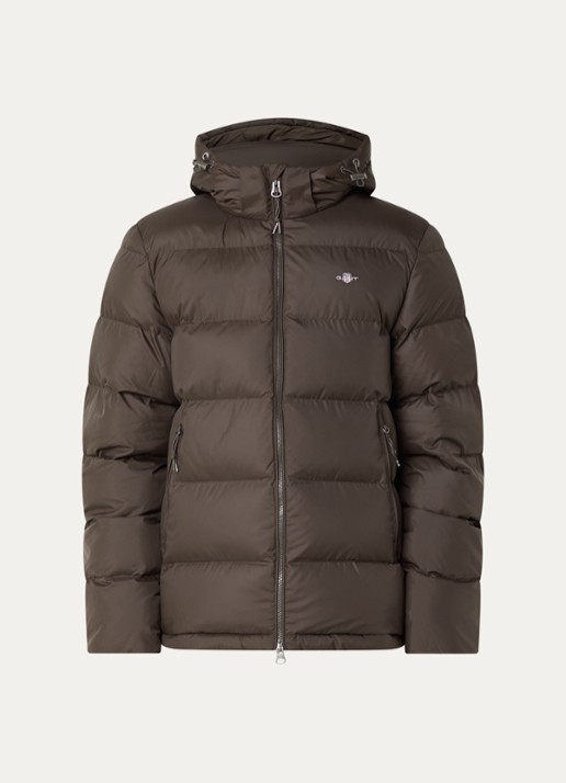 Gant Puffer jack met capuchon en ritszakken - voorkant 3 donkerbruin