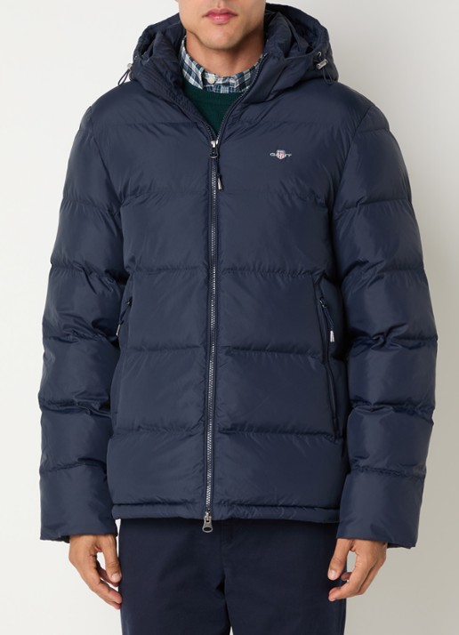 Gant Puffer jack met capuchon en ritszakken - detail 4 donkerblauw