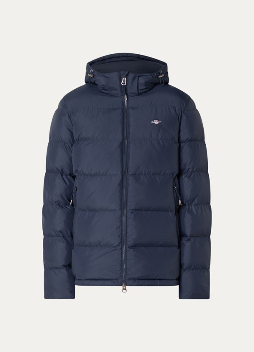 Gant Puffer jack met capuchon en ritszakken - voorkant donkerblauw