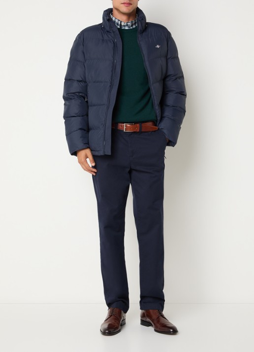 Gant Puffer jack met capuchon en ritszakken - voorkant 2 donkerblauw