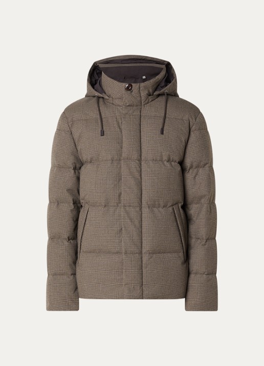 Gant Puffer jack met pied-de-poule dessin - voorkant 3 donkerbeige