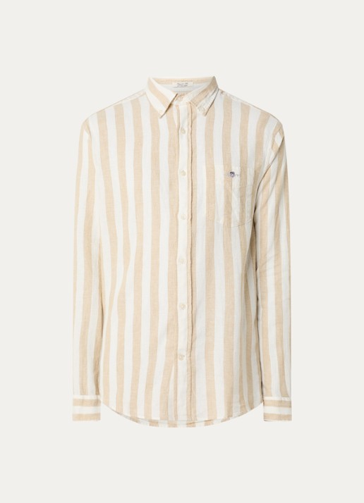 Gant Reg overhemd met streepprint en logo - voorkant 2 beige