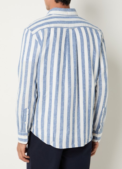 Gant Reg overhemd met streepprint en logo - achterkant staalblauw