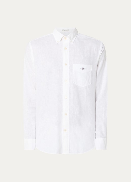 Gant Regular fit overhemd in linnenblend met logoborduring - voorkant 2 wit