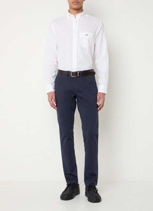 Gant Regular fit overhemd in linnenblend met logoborduring - voorkant 3 wit
