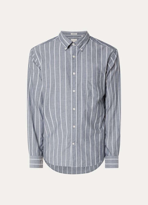 Gant Regular fit overhemd met borstzak en streepprint - voorkant grijs