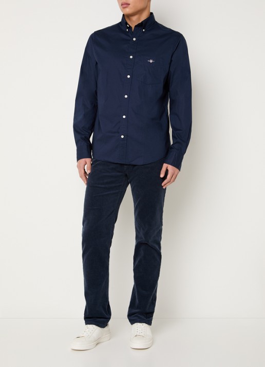 Gant Regular fit overhemd met logoborduring - voorkant 2 donkerblauw