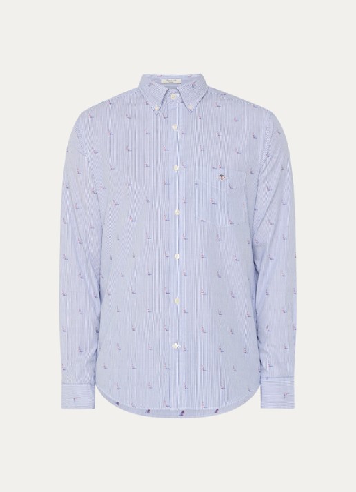 Gant Regular fit overhemd met print en borstzak - voorkant 4 royalblauw