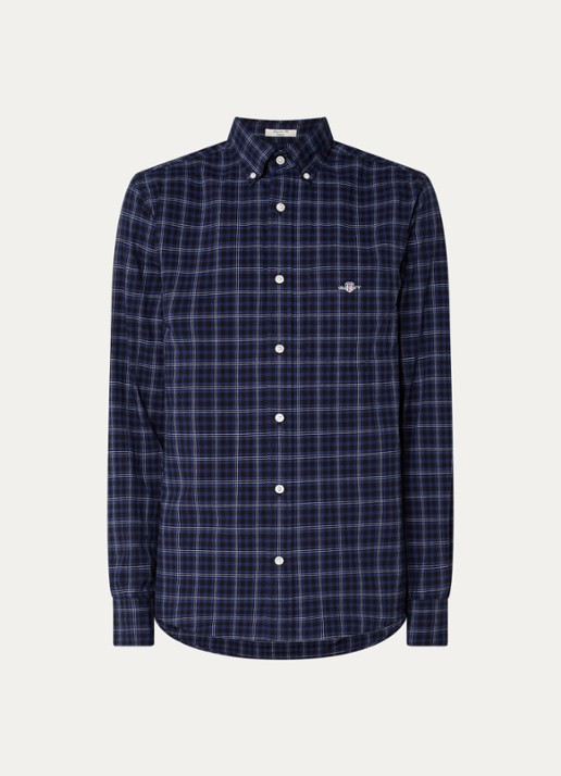 Gant Regular fit overhemd met ruitdessin en borstzak - voorkant donkerblauw
