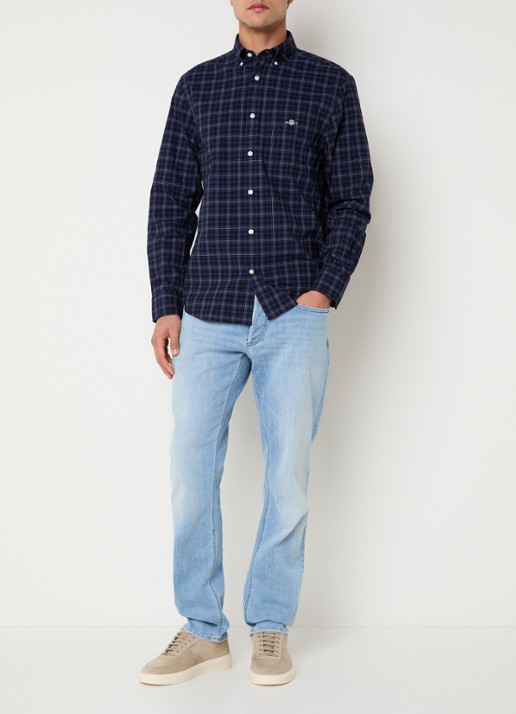 Gant Regular fit overhemd met ruitdessin en borstzak - voorkant 2 donkerblauw