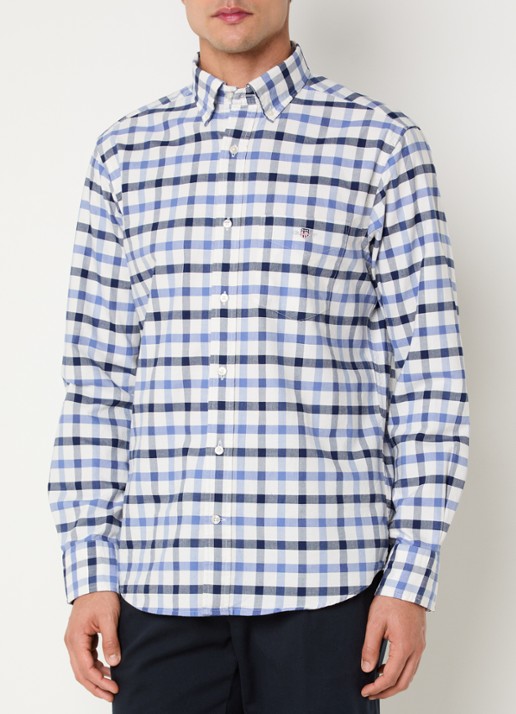 Gant Regular fit overhemd met ruitdessin en borstzak - detail kobaltblauw
