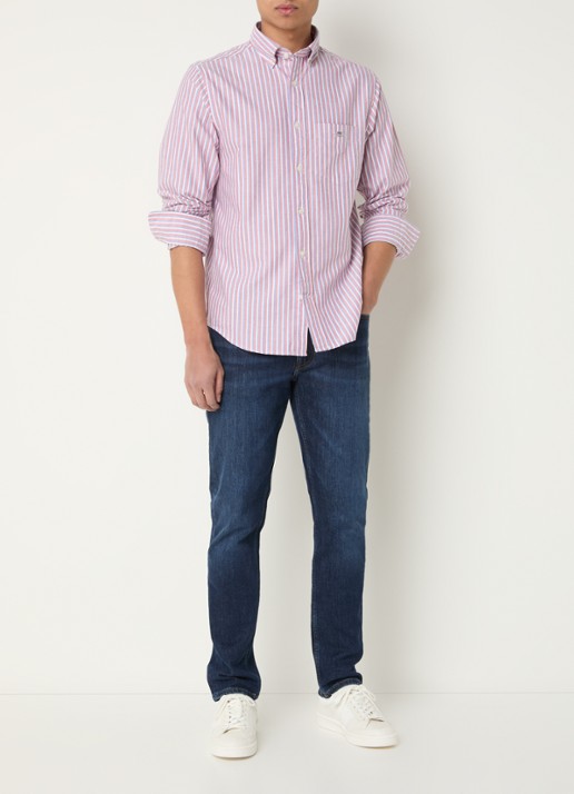 Gant Regular fit overhemd met streepprint en borstzak - voorkant 4 rood