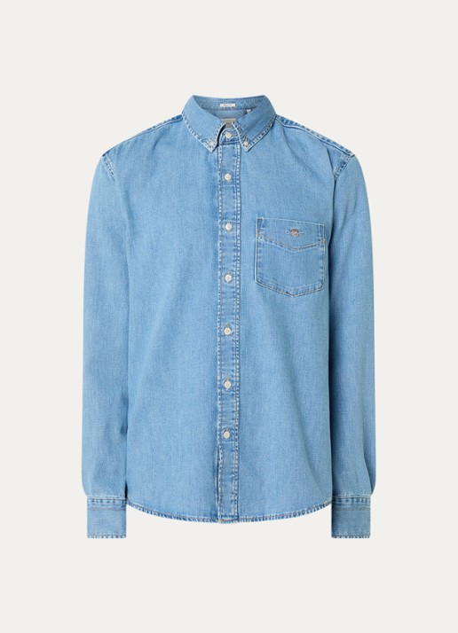 Gant Regular fit overhemd van chambray met logo - voorkant indigo