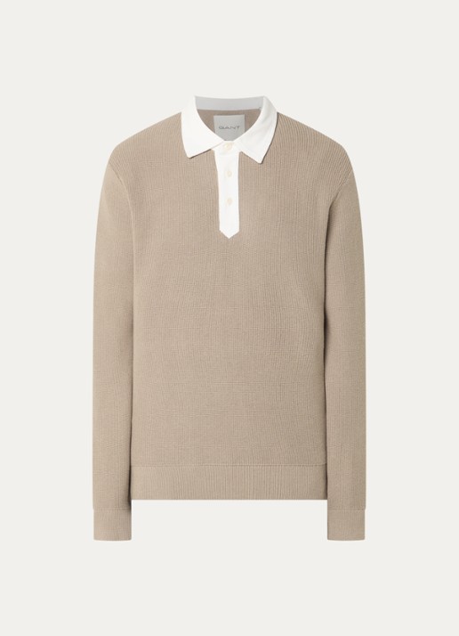 Gant Regular fit polo in wolblend - voorkant 3 taupe