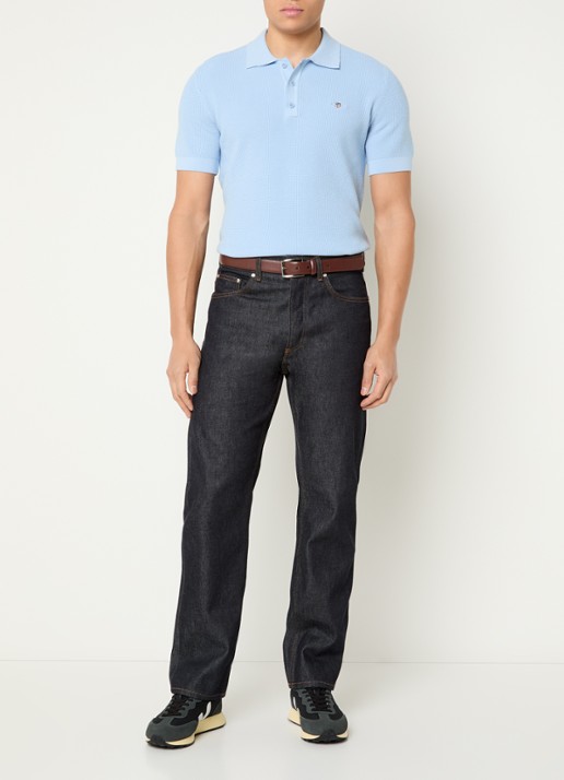 Gant Regular fit polo met logoborduring - voorkant 2 lichtblauw