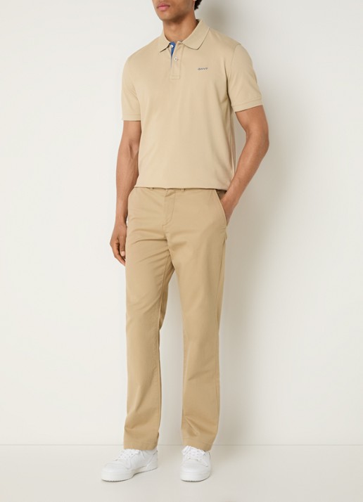 Gant Regular fit polo met logoborduring - voorkant 3 beige