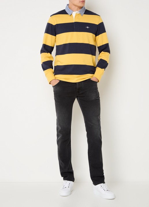 Gant Regular fit polo met streepprint en logo - voorkant 3 geel