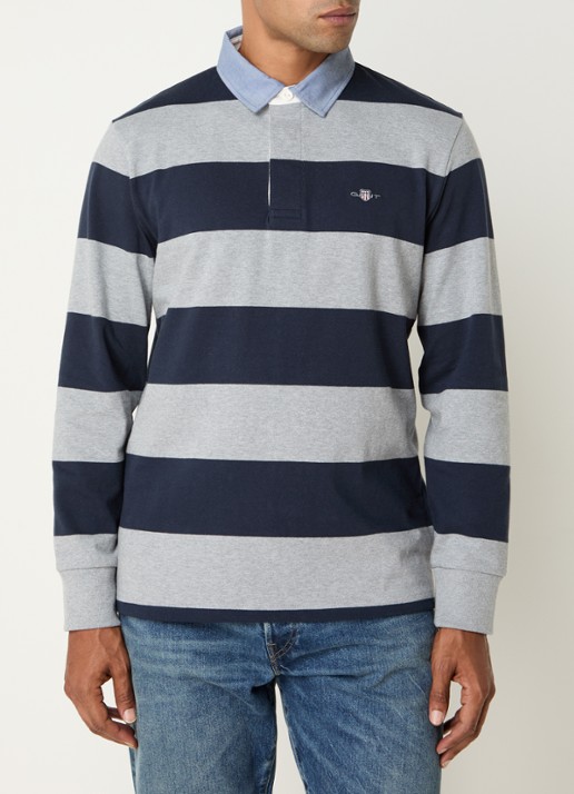 Gant Regular fit polo met streepprint en logo - detail 4 grijsmele