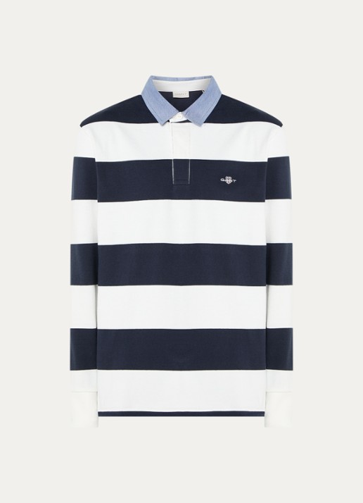 Gant Regular fit polo met streepprint en logo - voorkant donkerblauw