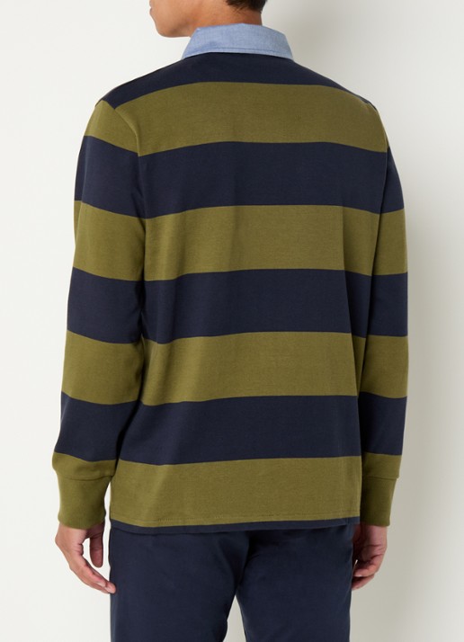 Gant Regular fit polo met streepprint en logo - achterkant mosgroen