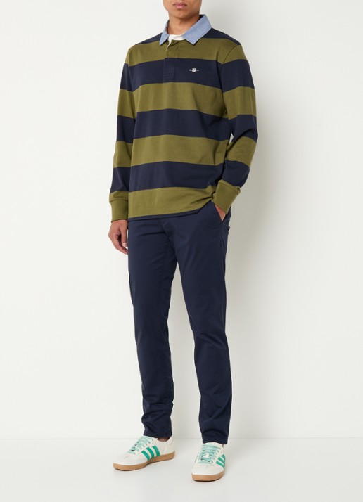 Gant Regular fit polo met streepprint en logo - voorkant 3 mosgroen