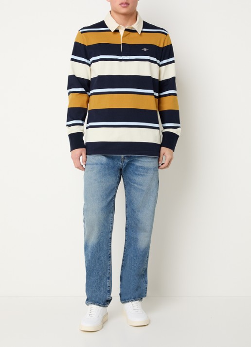 Gant Regular fit polo met streepprint en logo - voorkant 3 blauw