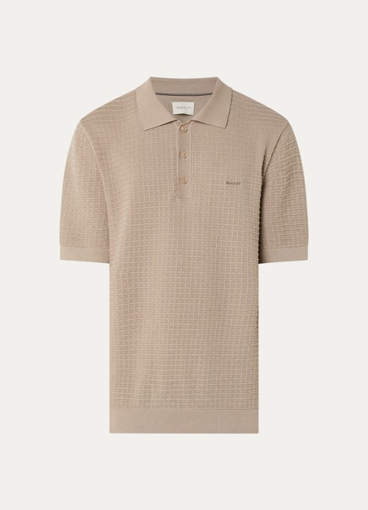 Gant Regular fit polo met structuur - voorkant donkerbeige
