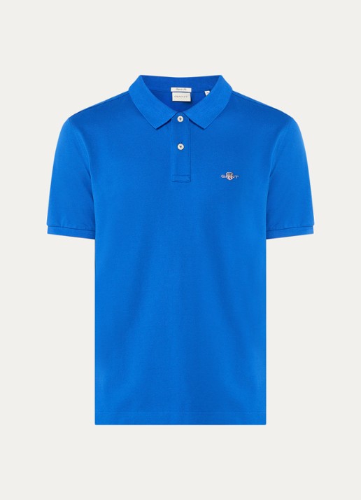 Gant Regular fit polo van piqué katoen met logo - voorkant 2 blauw